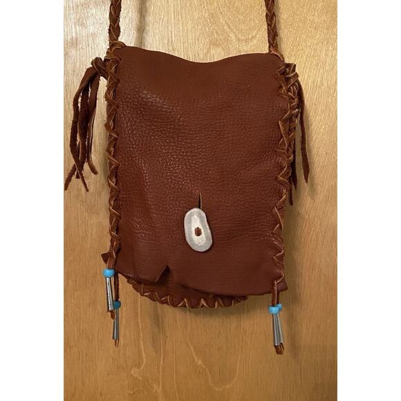 Thunder Rose Buckskin Leather Flap Crossbody Bag Hippie Boho Brown Fringe Native - Picture 2 of 5